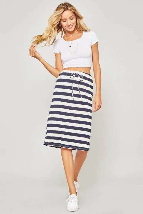 Striped Midi Skirt in Navy