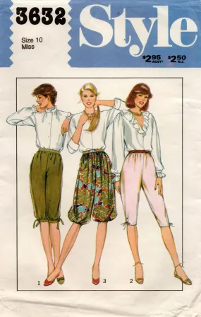 Style 3632 Womens Short Harem Pants & Knickerbockers 1980s Vintage Sewing Pattern Size 10 Waist 25 inches