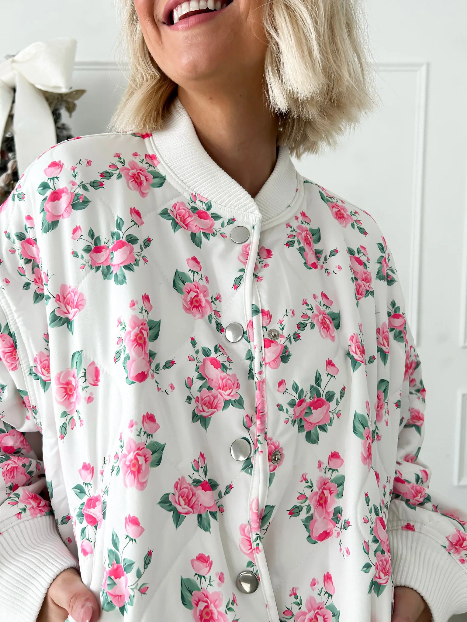 Talk To Me Nicely Floral Quilted Bomber Jacket FINAL SALE