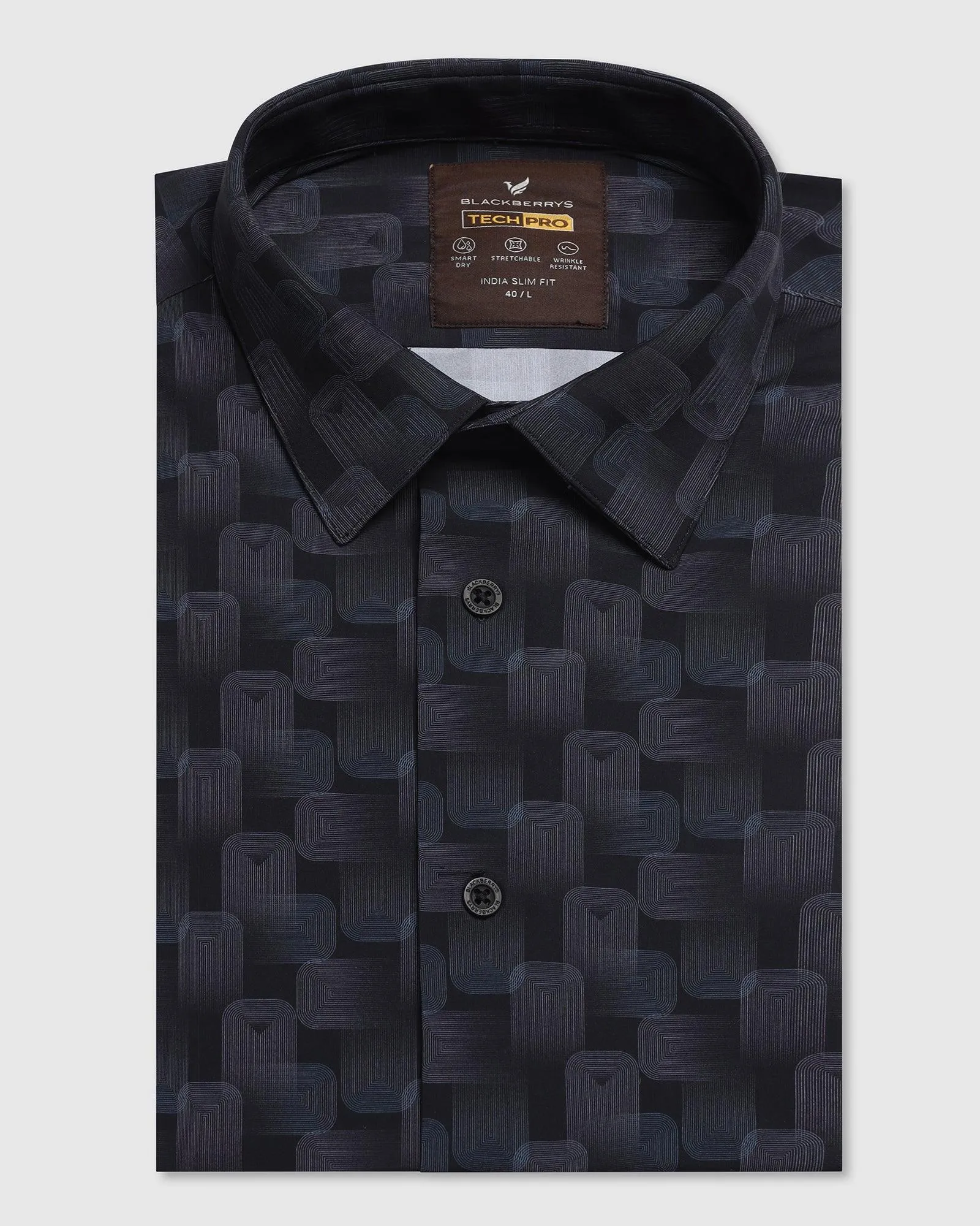 TechPro Formal Black Printed Shirt - Tidal