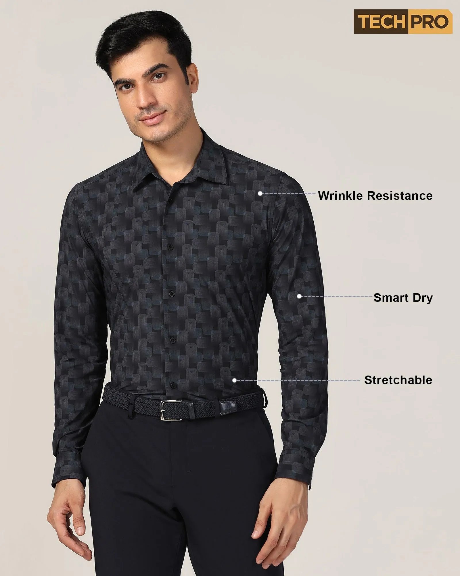 TechPro Formal Black Printed Shirt - Tidal