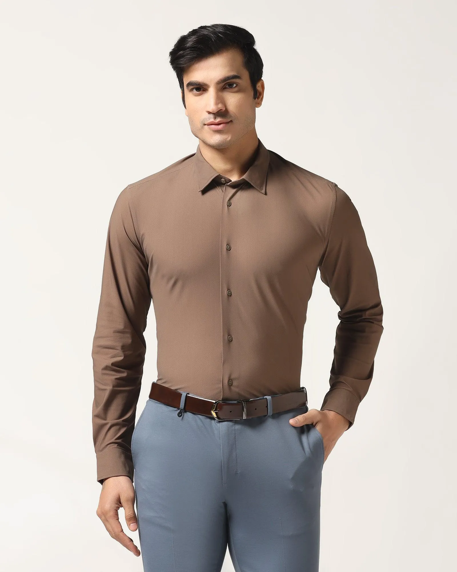 TechPro Formal Brown Textured Shirt - Mello