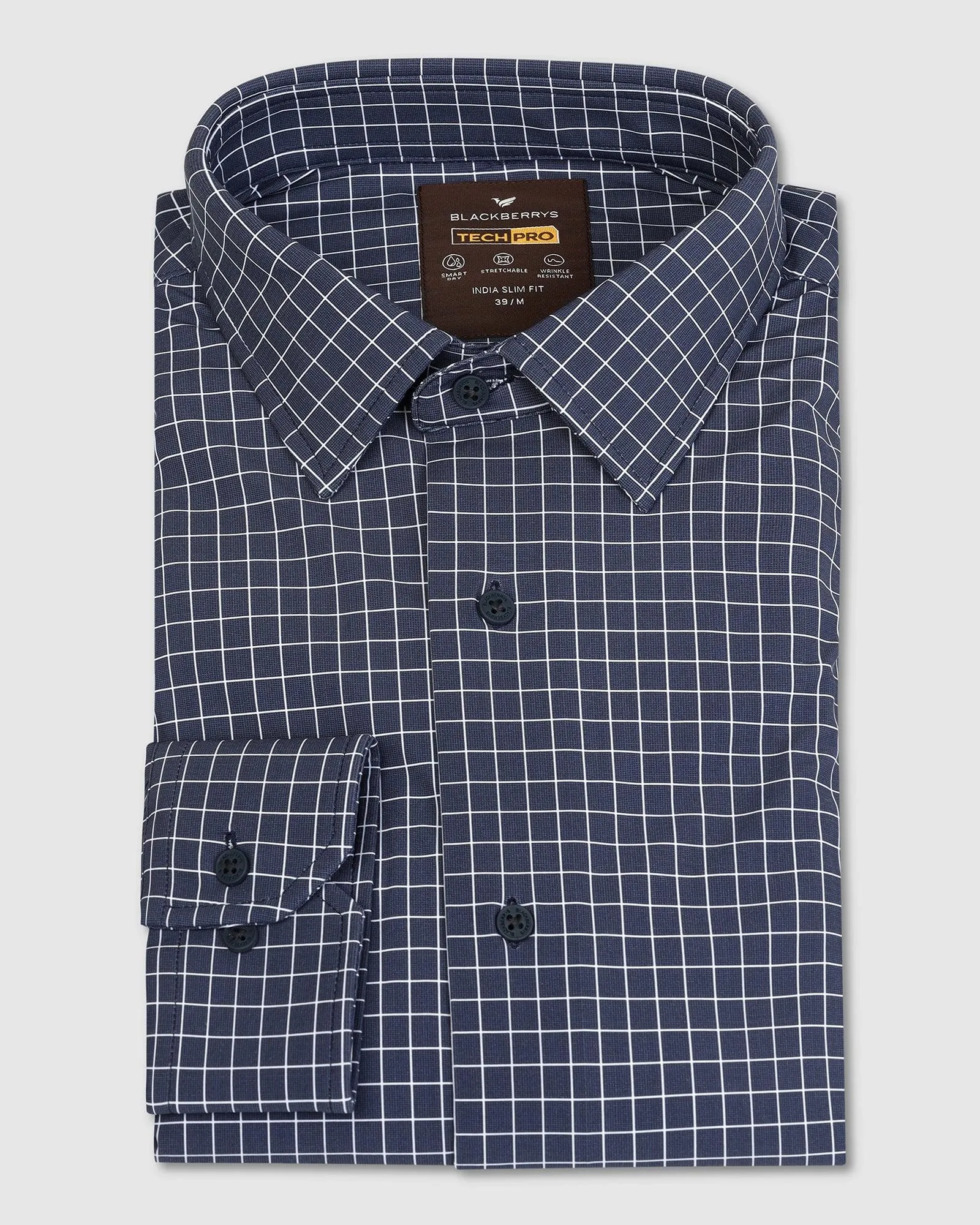 TechPro Formal Navy Check Shirt - Sinq