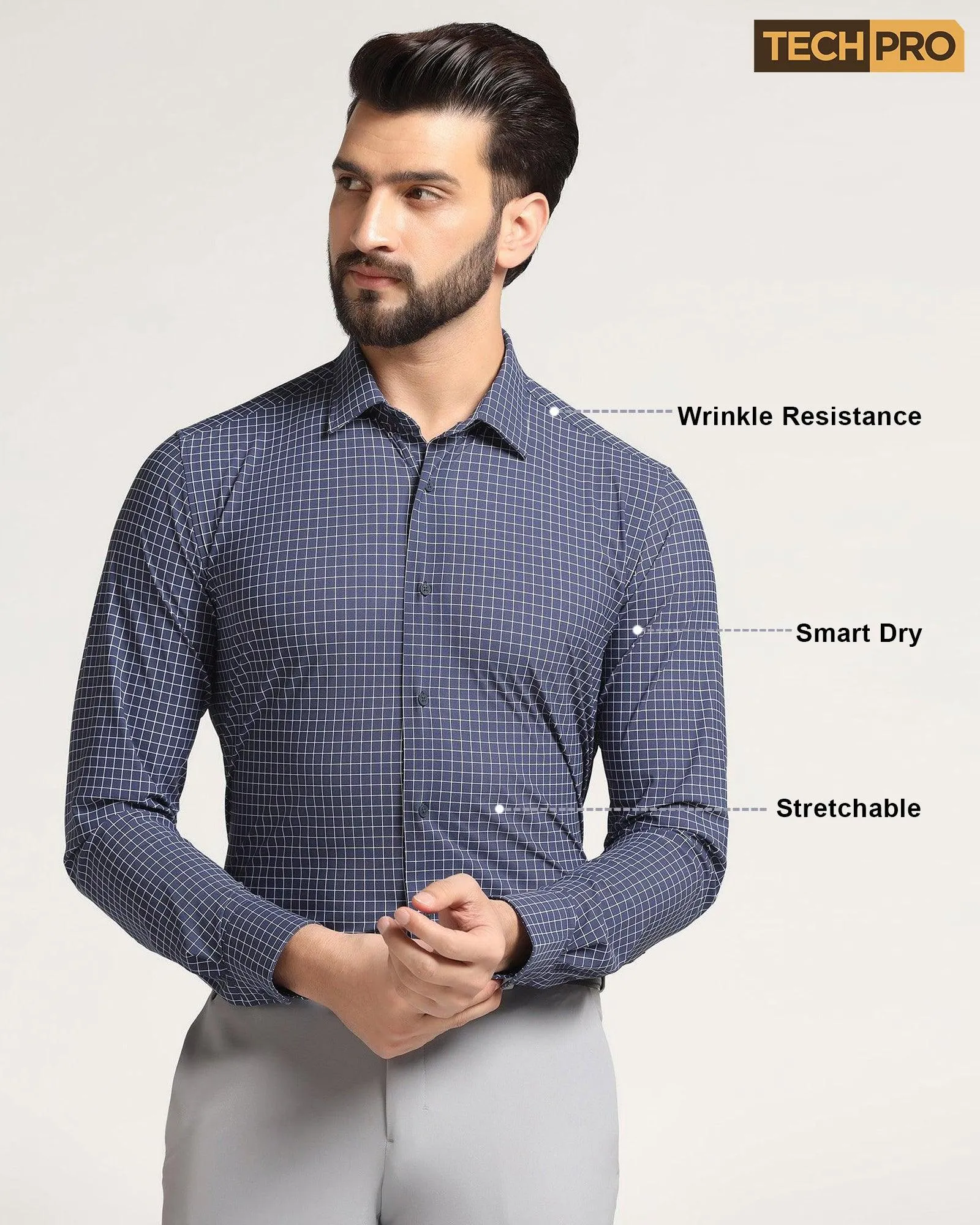 TechPro Formal Navy Check Shirt - Sinq