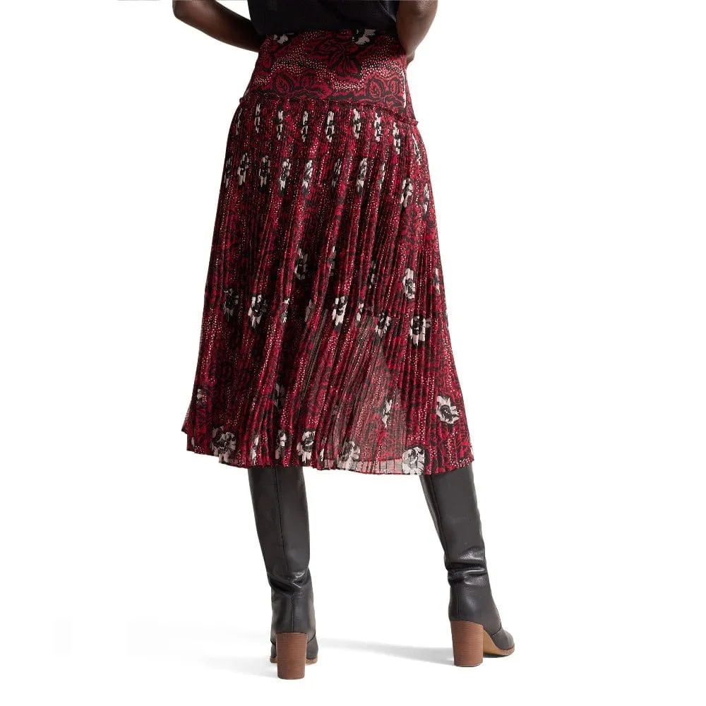 Ted Baker Ariello Corrugated Dropped Waist Midi Skirt In Red Print