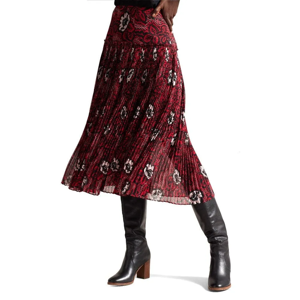 Ted Baker Ariello Corrugated Dropped Waist Midi Skirt In Red Print