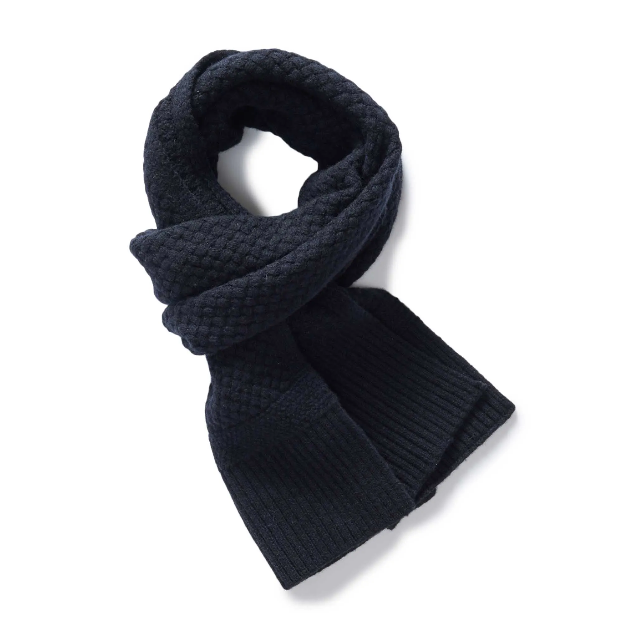 The Textured Knit Scarf in Heather Navy Merino