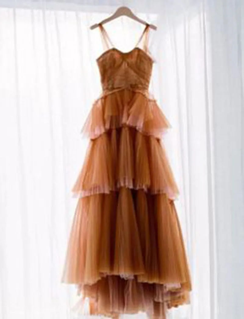 Tie Waist Criss Back Tea Length Bustier Tulle Formal Cocktail Dress