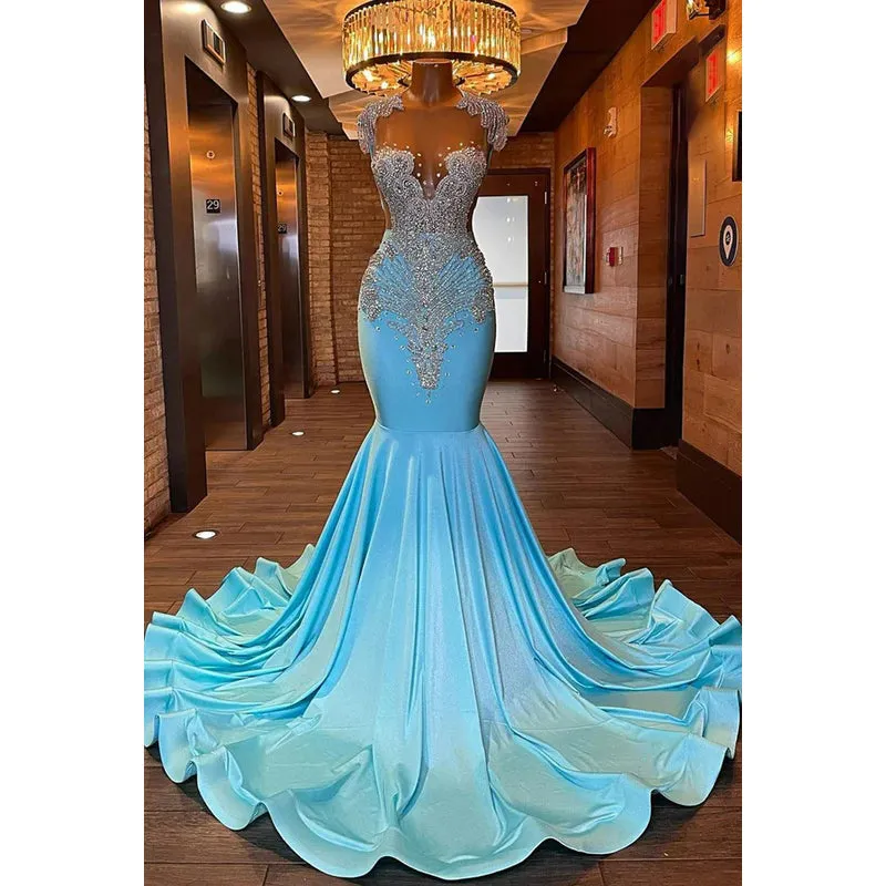 Trumpet/Mermaid Ruffles Sleeveless Beaded Rhinestones Formal Evening Prom Dress