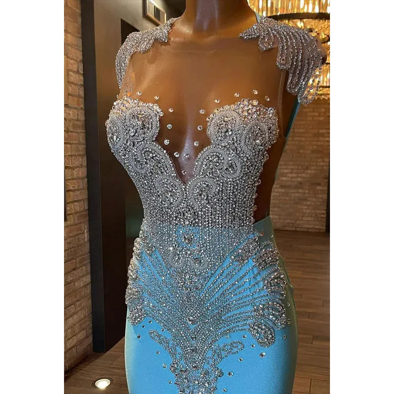 Trumpet/Mermaid Ruffles Sleeveless Beaded Rhinestones Formal Evening Prom Dress