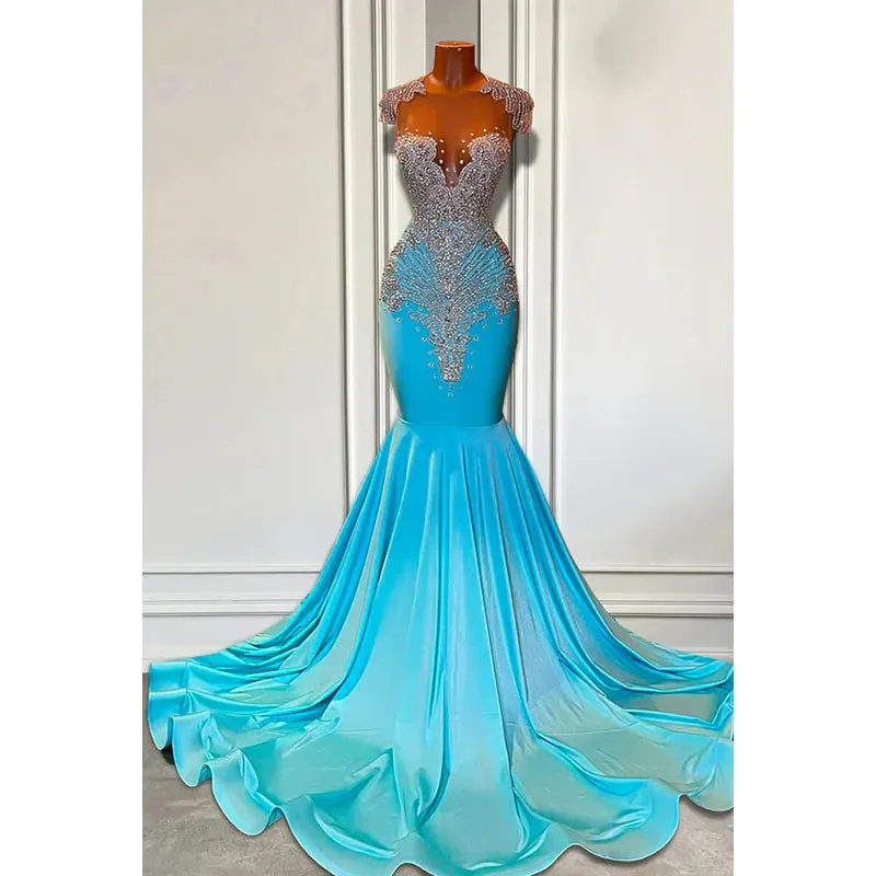 Trumpet/Mermaid Ruffles Sleeveless Beaded Rhinestones Formal Evening Prom Dress