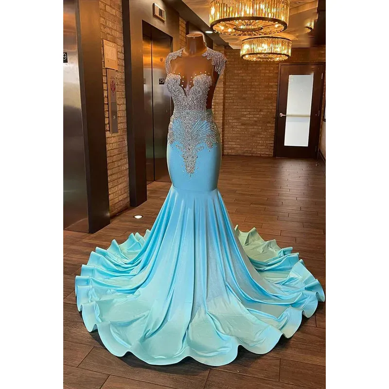 Trumpet/Mermaid Ruffles Sleeveless Beaded Rhinestones Formal Evening Prom Dress