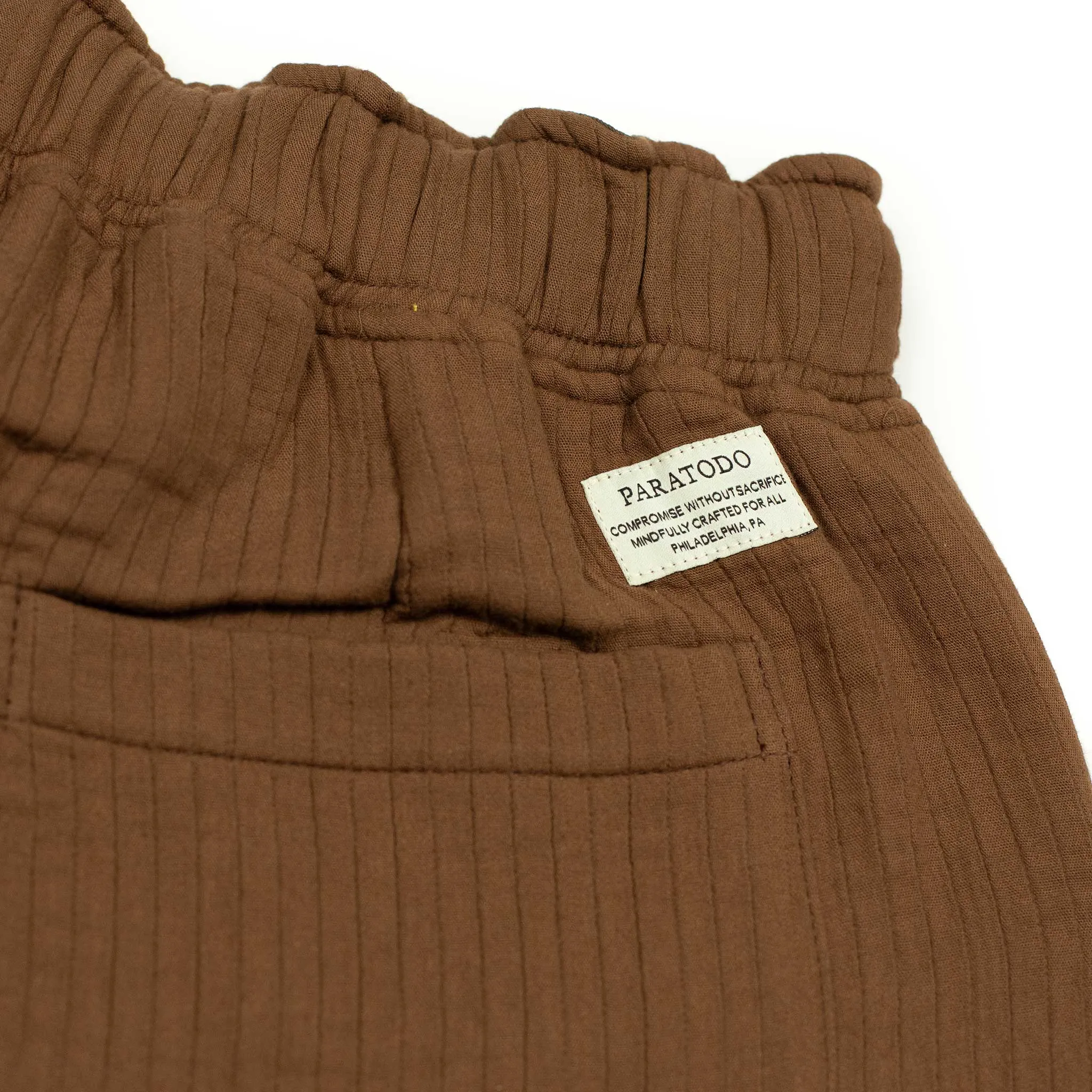 Tundra trousers in brown double weave quilted cotton