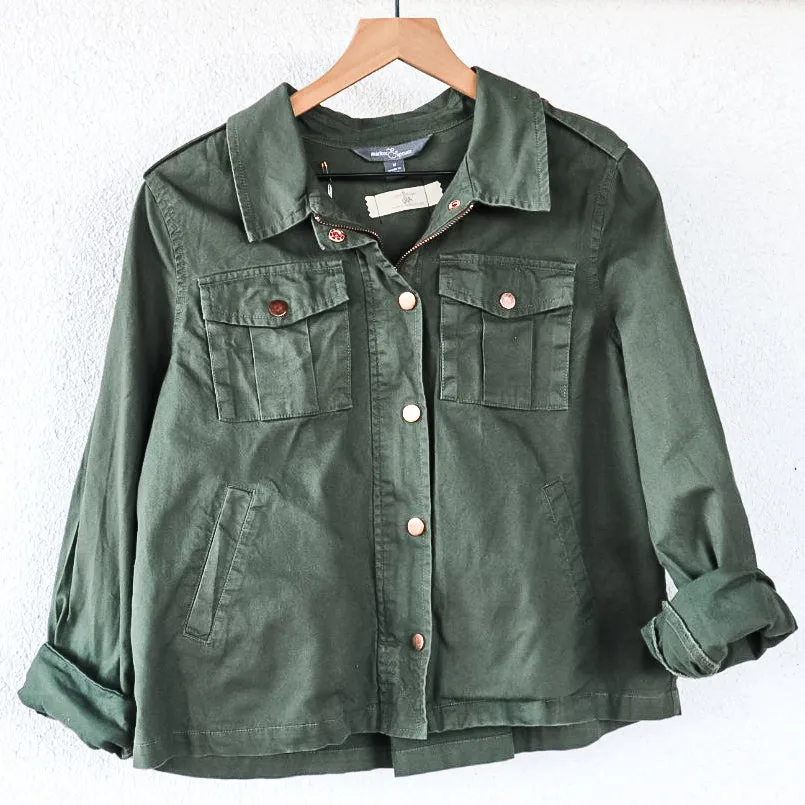 Upcycled Olive Green Jacket with Vintage Guatemalan Textile