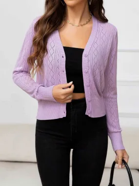 V-Neck Buttoned Long Sleeve Knit Top for Casual Style