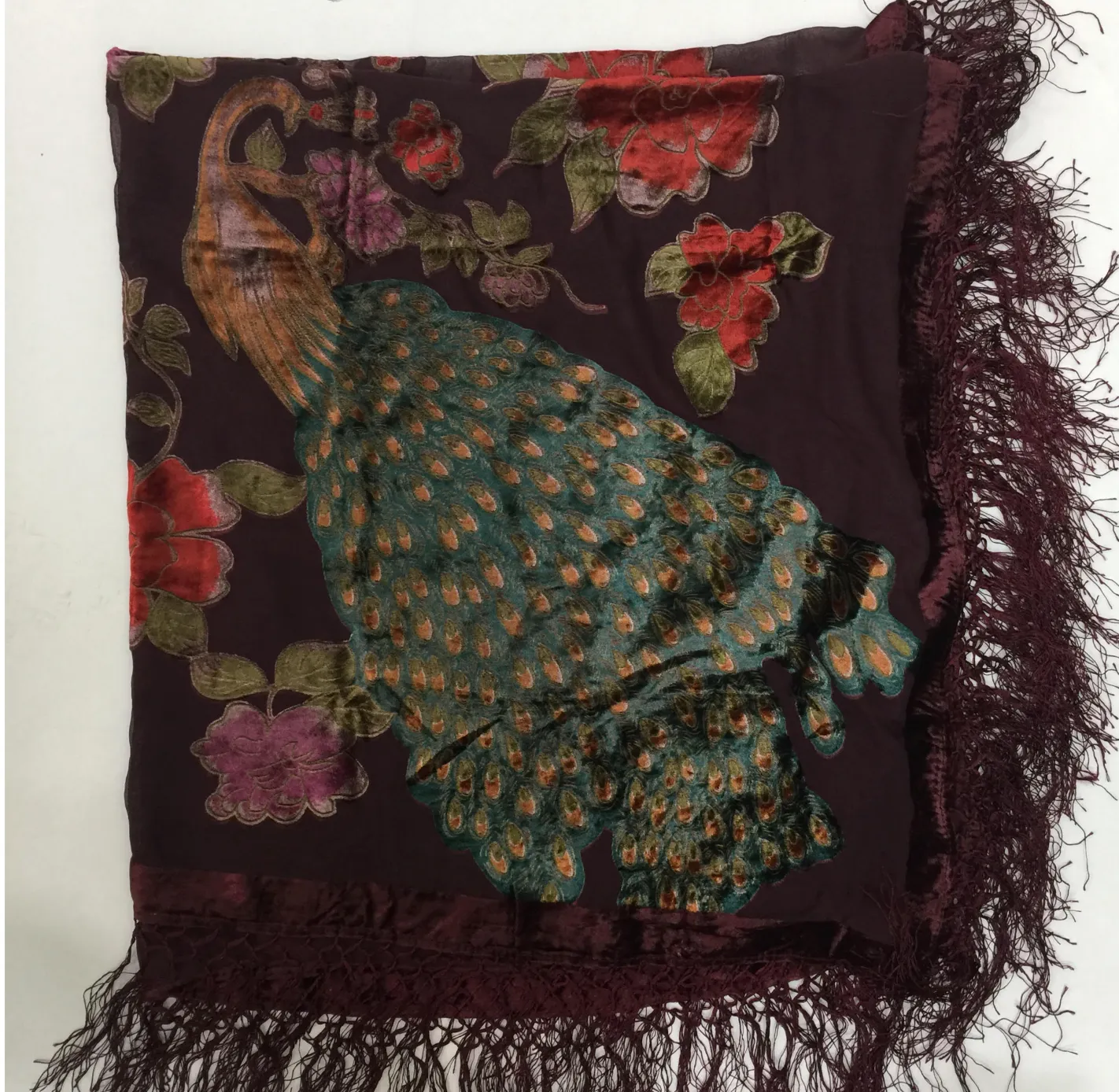 Velvet Burnout Peacock Shawl Scarf VCL88203