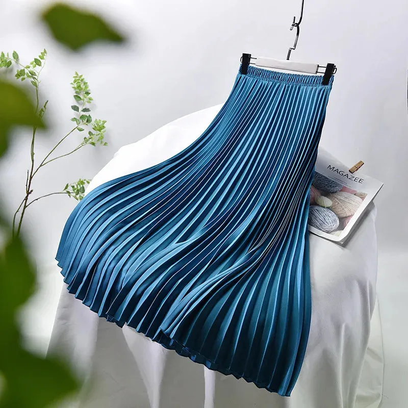 Vintage Pleated Midi Long Skirt