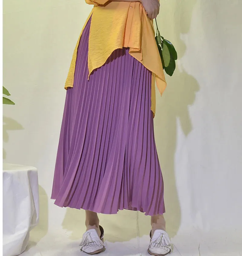 Vintage Pleated Midi Long Skirt