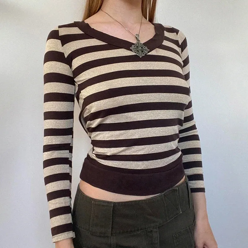 Vintage Stripe Backless Women Sweater Top Y2K Aesthetic Slim Knitted Pullover Harajuku Tie Up Autumn Jumpers Korean