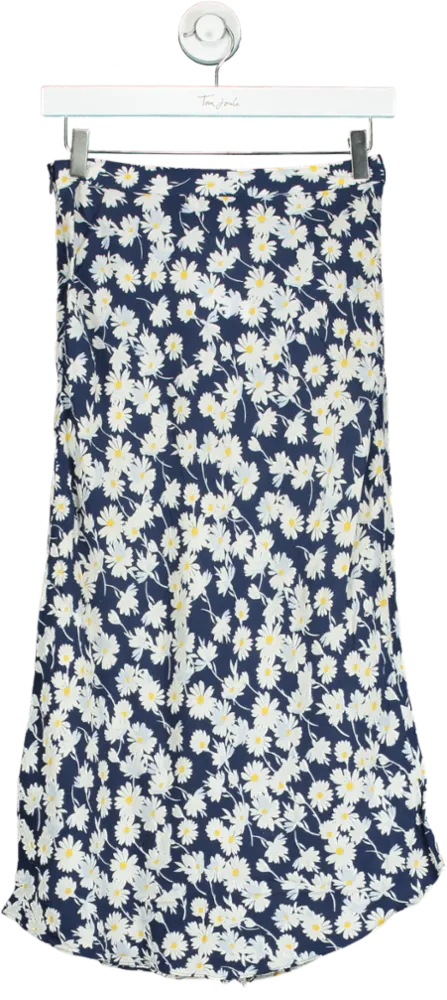 Warehouse Navy Floral Print Midi Skirt UK 6