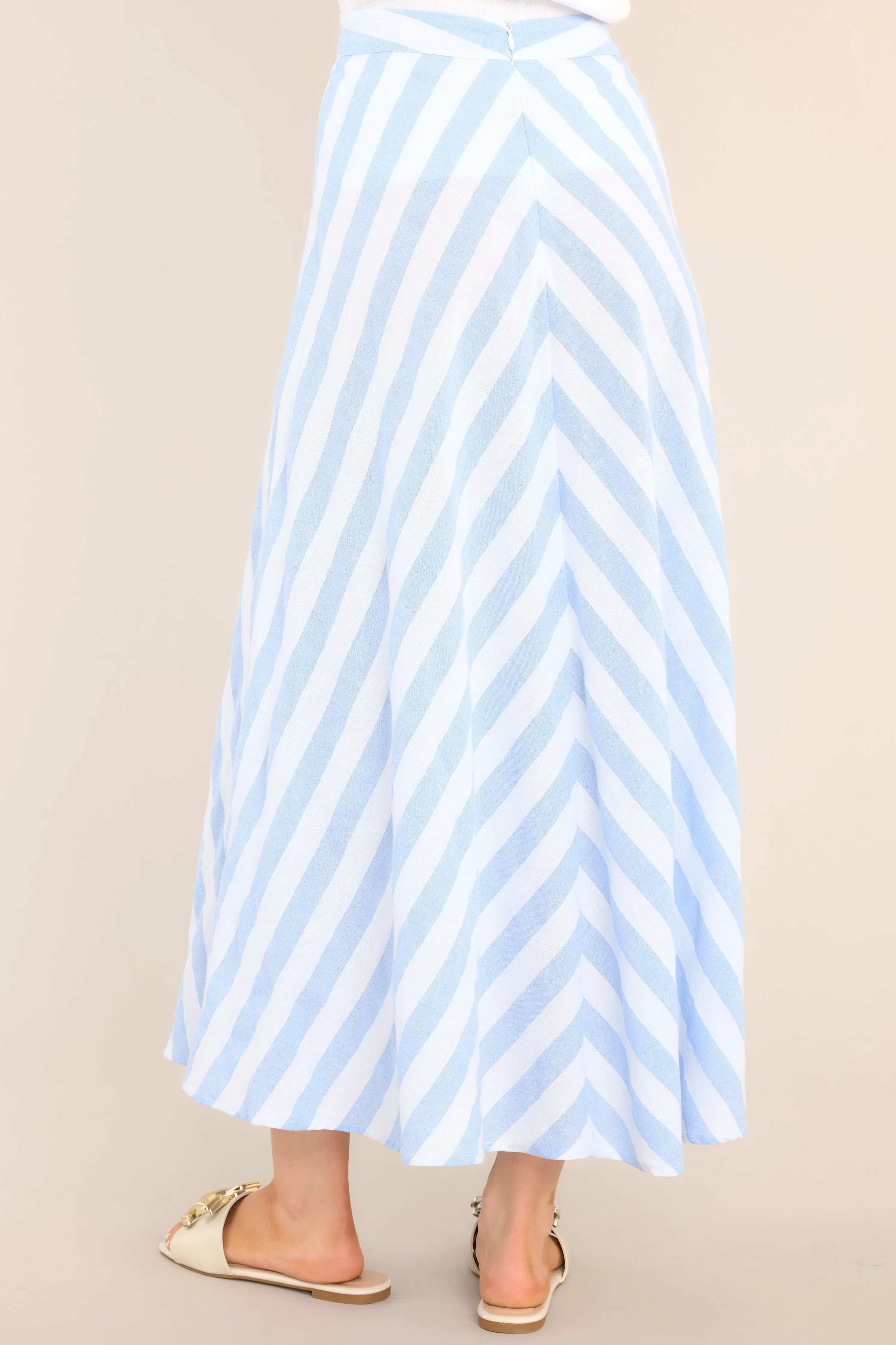 What To Say Light Blue & White Striped Maxi Skirt