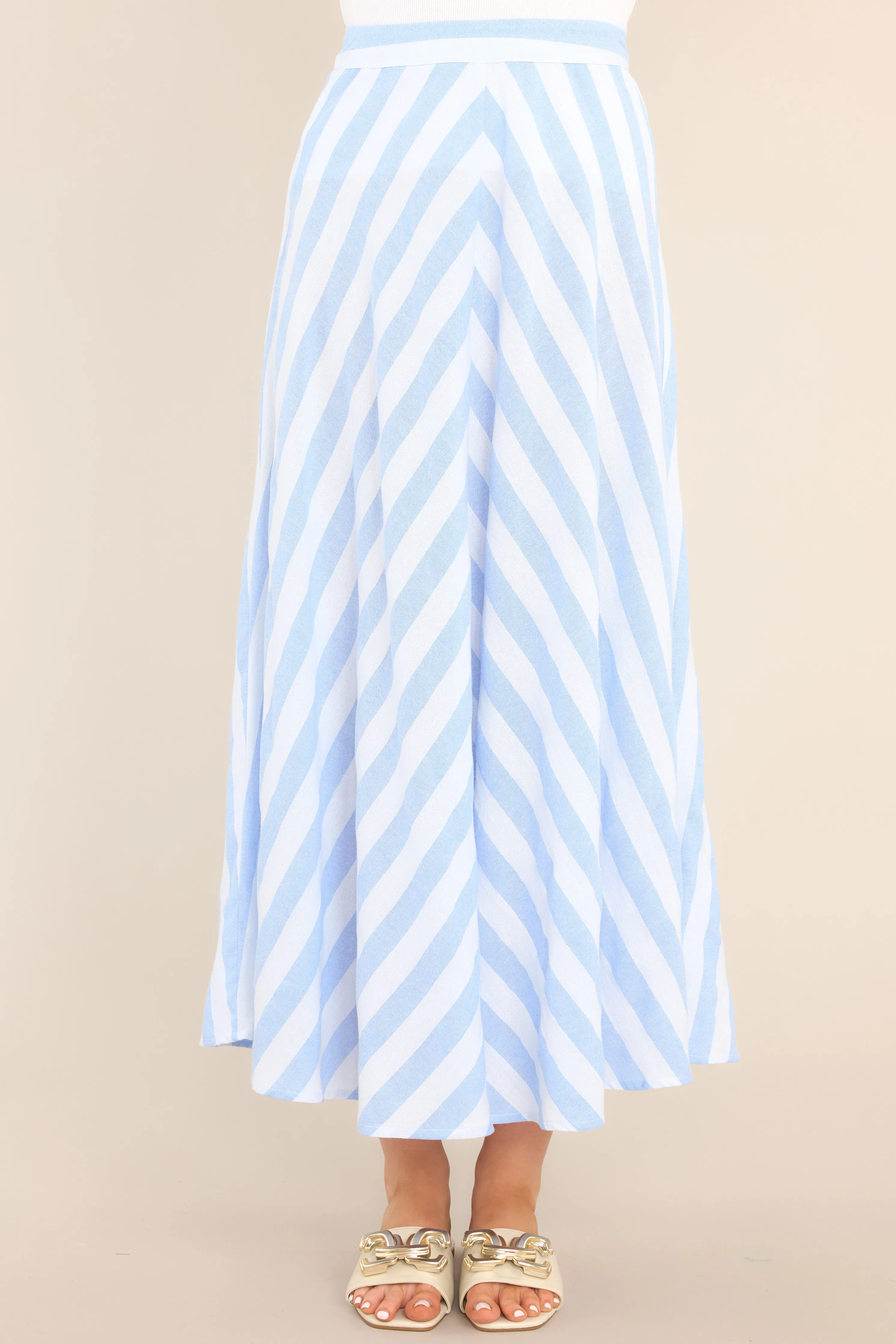 What To Say Light Blue & White Striped Maxi Skirt