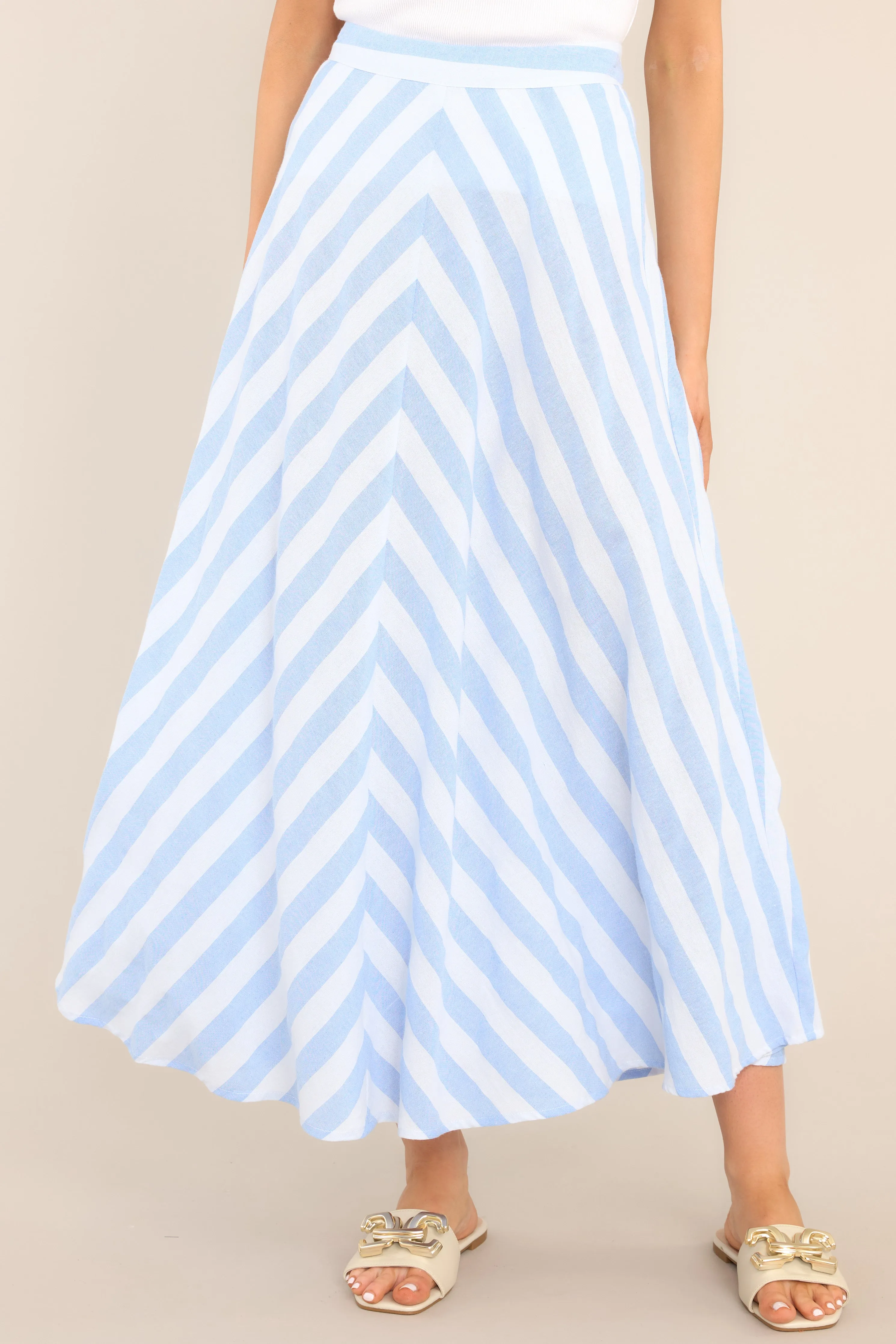 What To Say Light Blue & White Striped Maxi Skirt