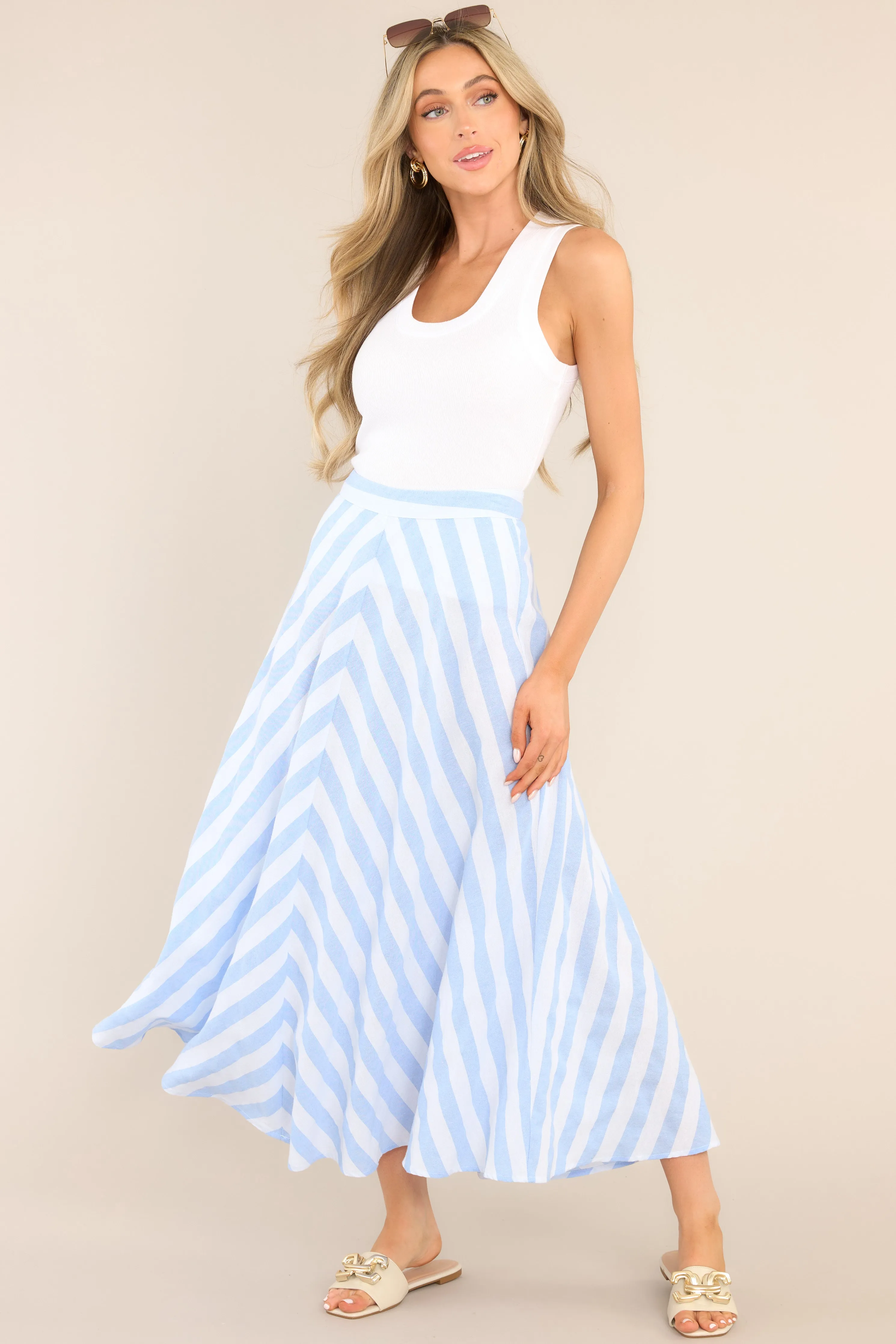 What To Say Light Blue & White Striped Maxi Skirt