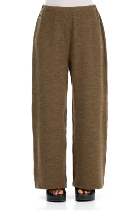 Wide Khaki Knitted Wool Trousers