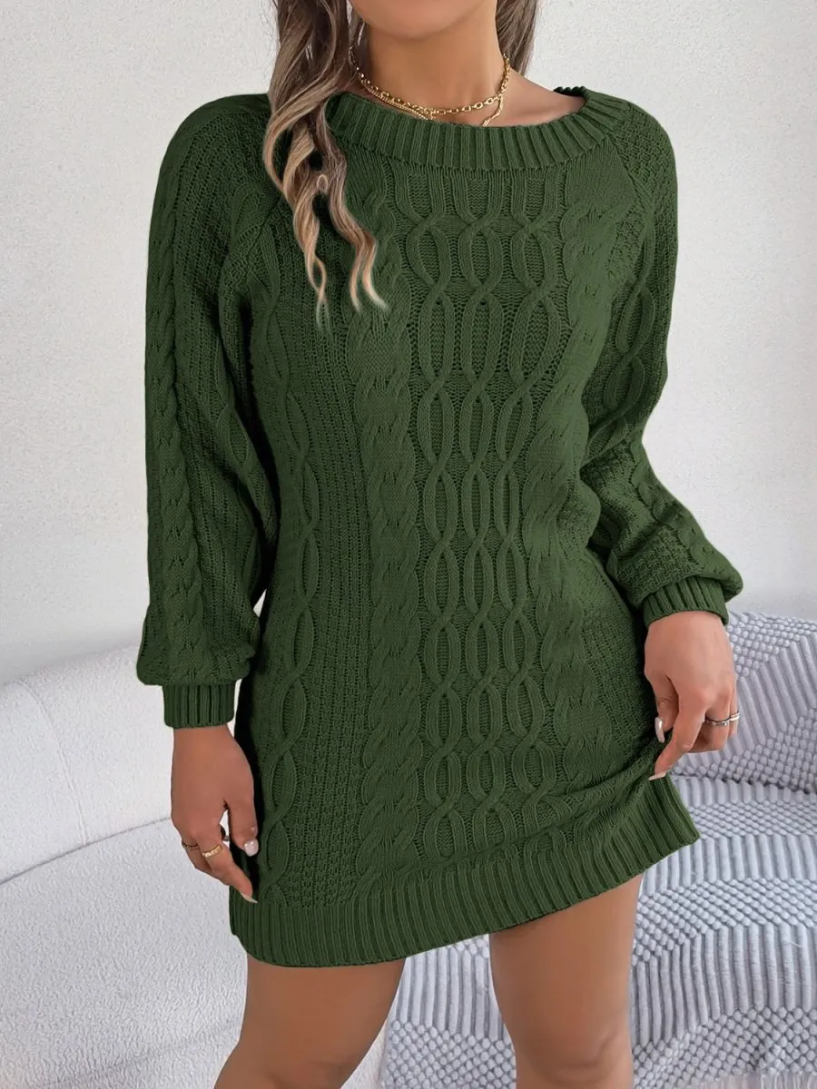 Winter Bliss Cable Knit Sweater Dress