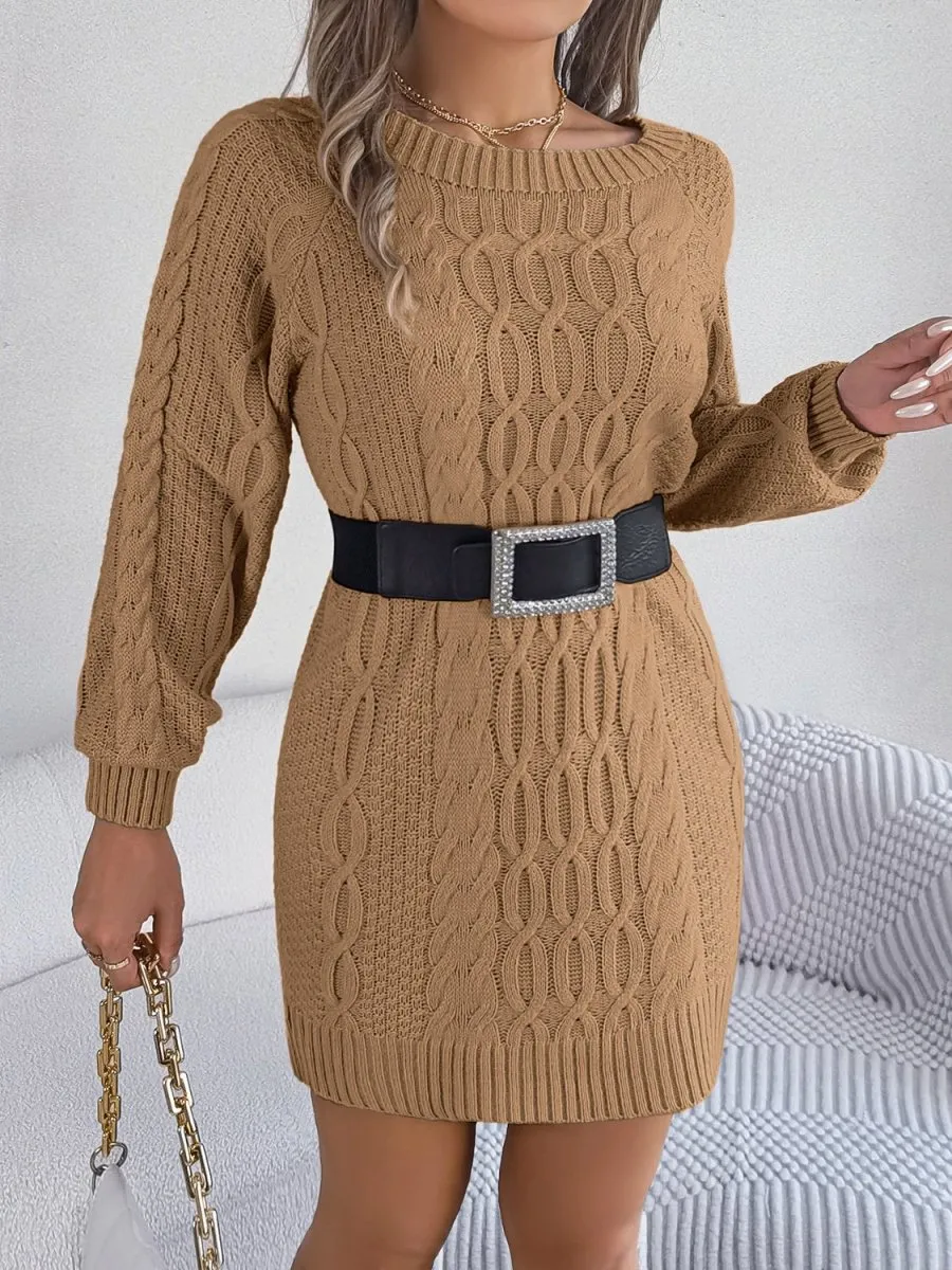 Winter Bliss Cable Knit Sweater Dress