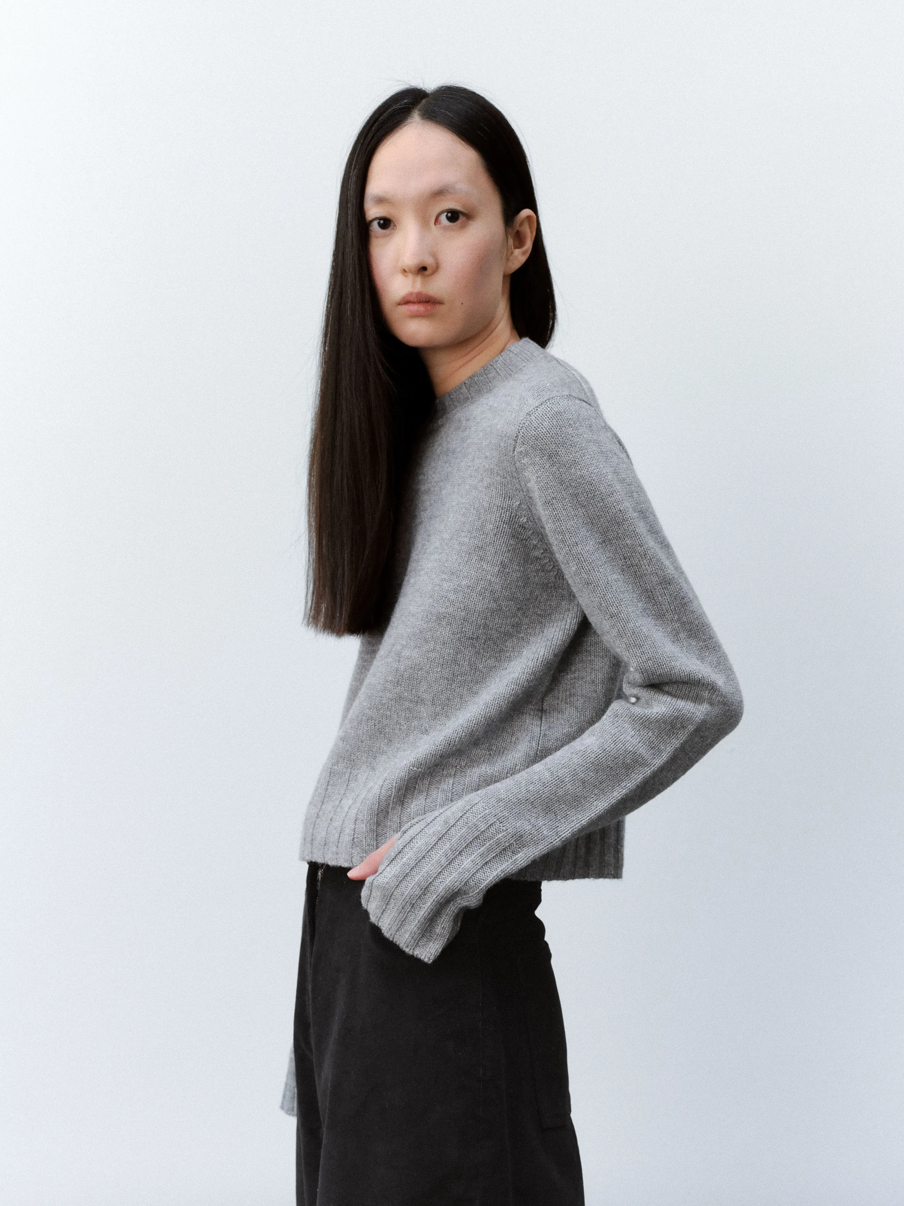 (WOMEN) LEVI CASHMERE WOOL KNIT (LIGHT GREY)