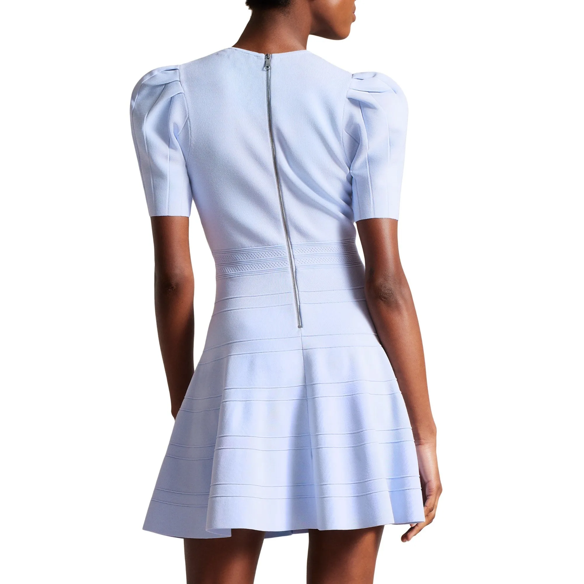 Women Wmd-Velvey-Puff Sleeve Dress With Engineered Skirt - Baby-Blue