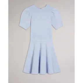 Women Wmd-Velvey-Puff Sleeve Dress With Engineered Skirt - Baby-Blue