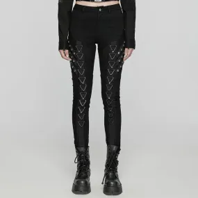 Women's Punk Triangular Buckle Splice Mesh Pants