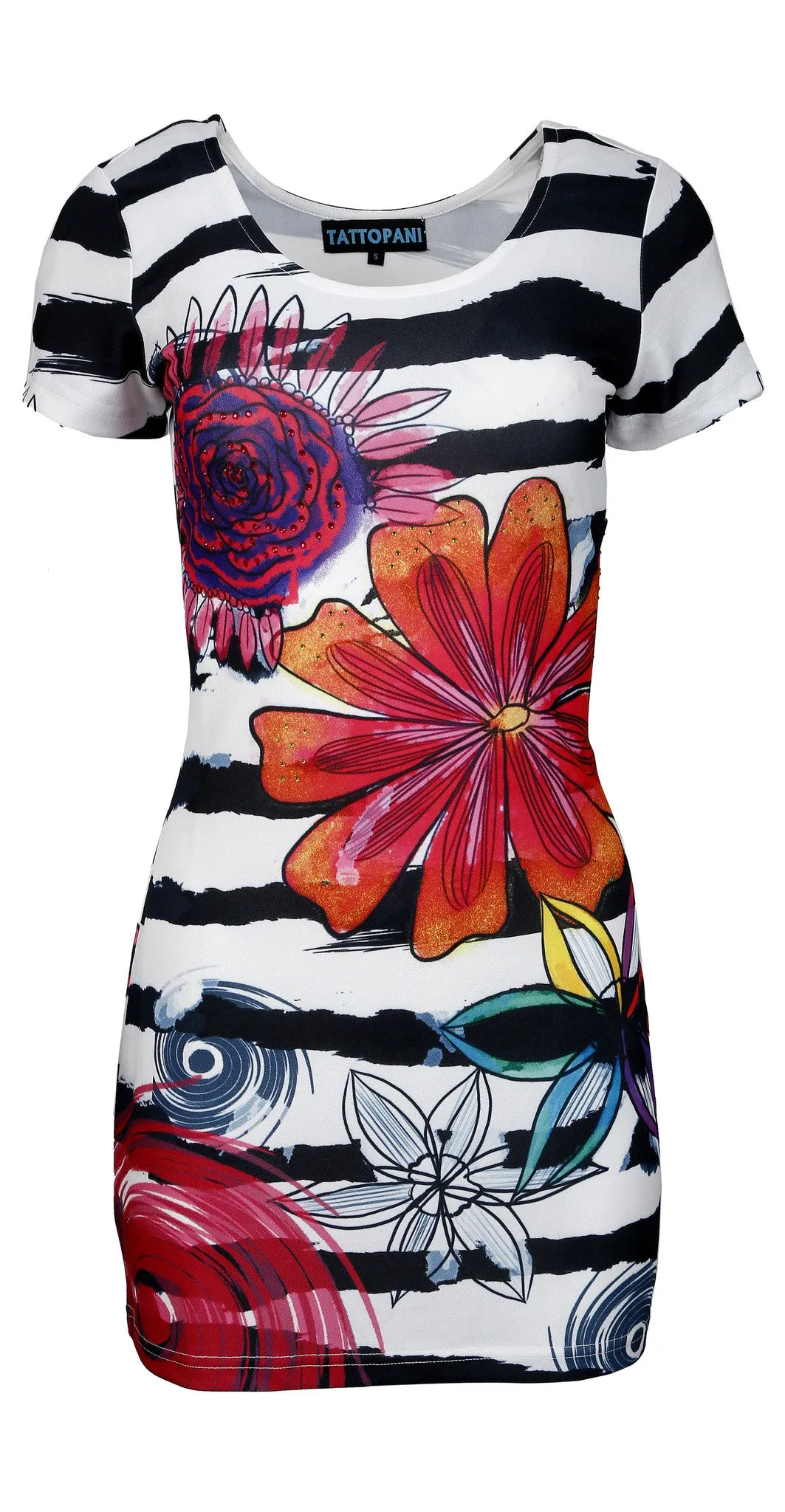 womens-short-sleeve-dress-with-multicolor-pattern-print-ks-126128