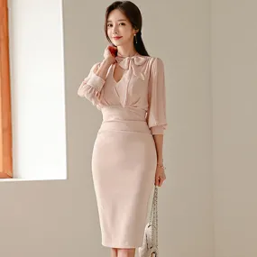 Women's Summer V-Neck Sheath Chiffon High-Waist Dress