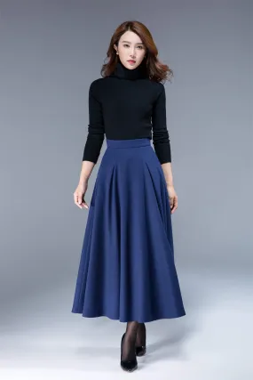 wool skirt,winter skirt, maxi skirt, pleated skirt, pockets skirt  1806