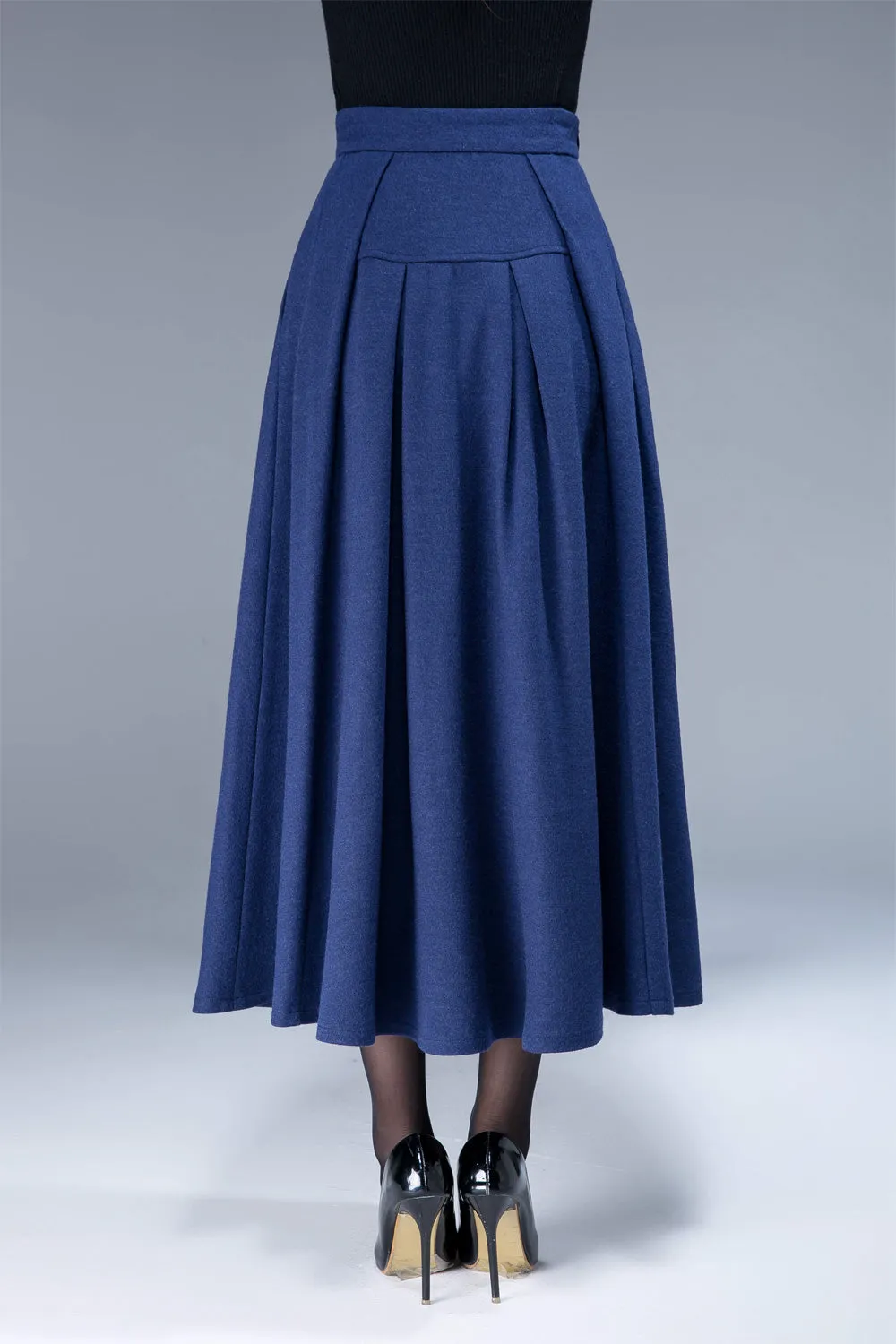 wool skirt,winter skirt, maxi skirt, pleated skirt, pockets skirt  1806