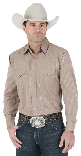 Wrangler® Men's Tan Stripe Long Sleeve Snap Front Western Shirt