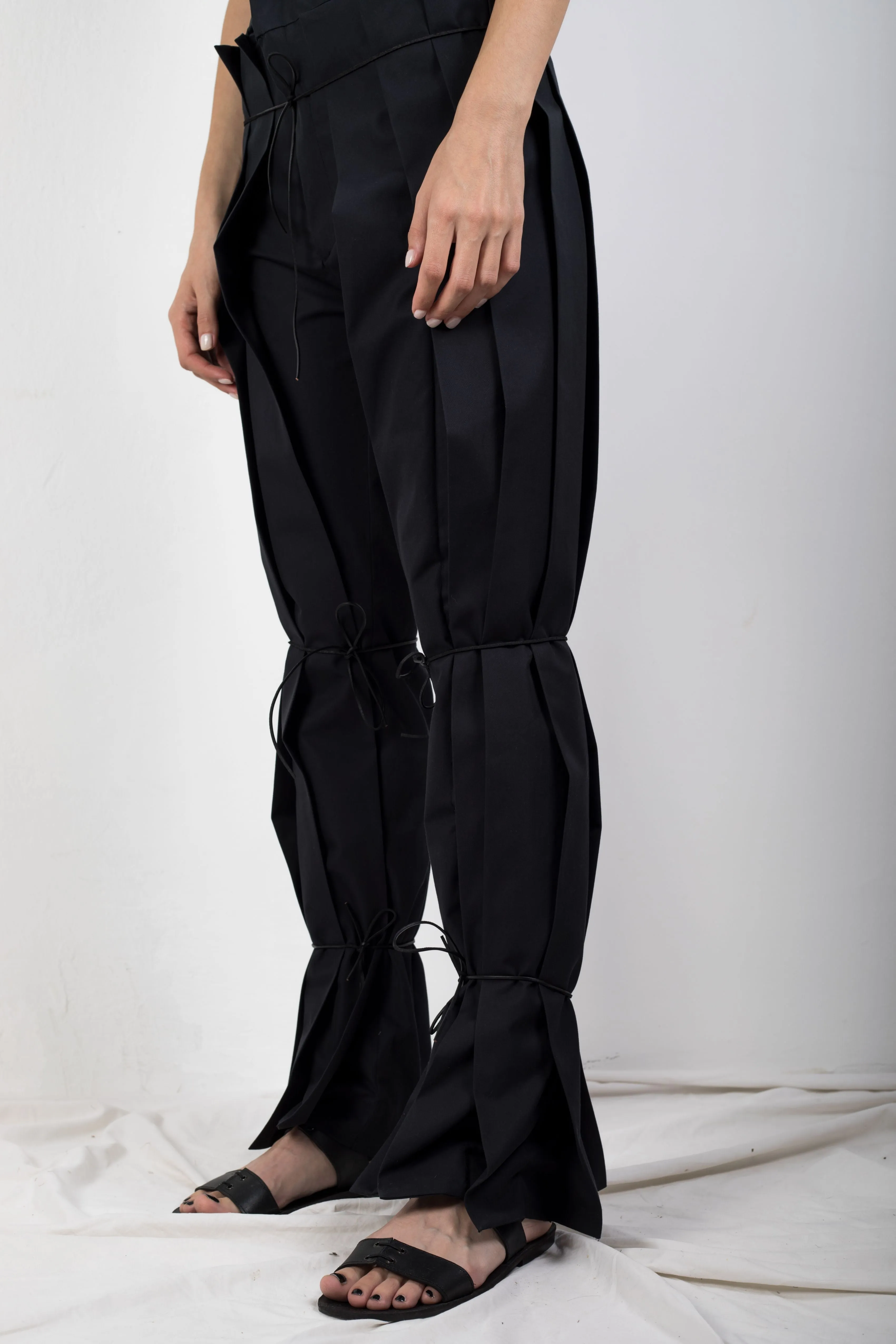 Zero waste pleated twill trousers