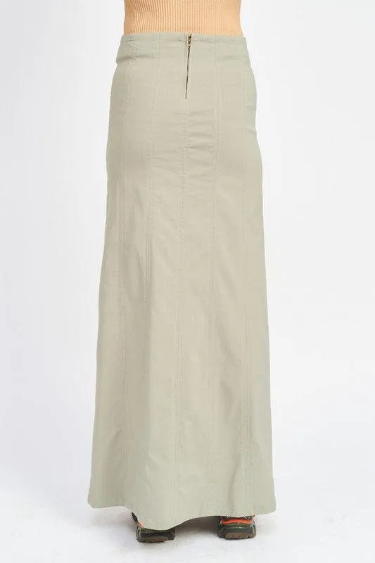 Zipper Up High Rise Maxi Skirt