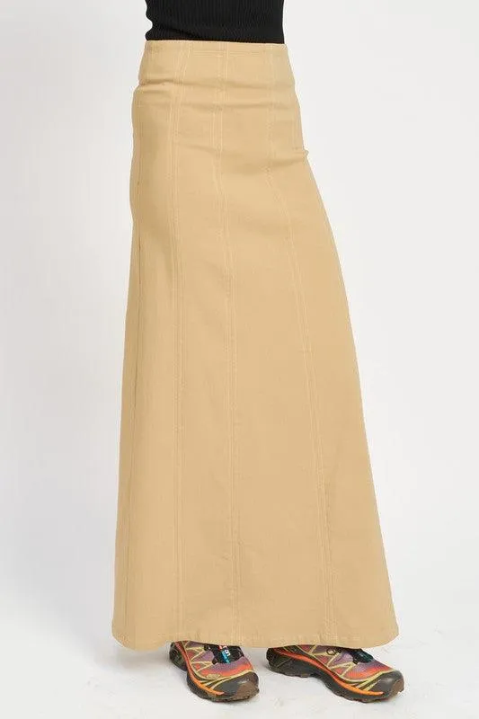 Zipper Up High Rise Maxi Skirt