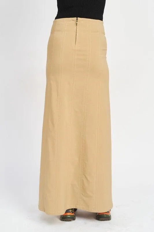 Zipper Up High Rise Maxi Skirt